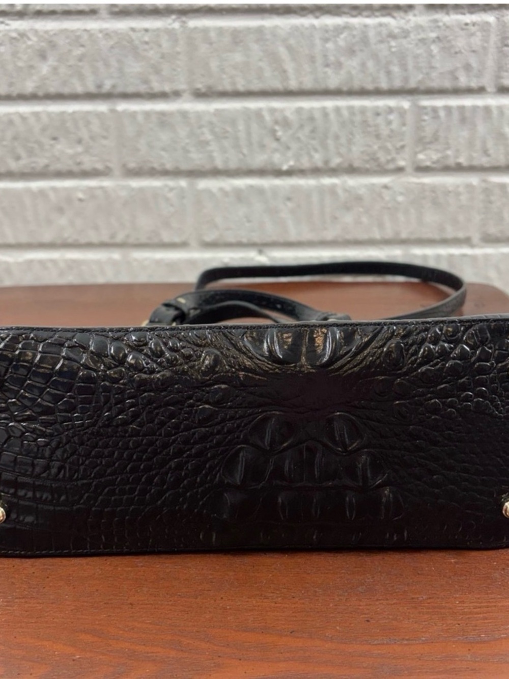 Brahmin Black Croc-Embossed Satchel with Gold Hardware - Picture 3 of 5